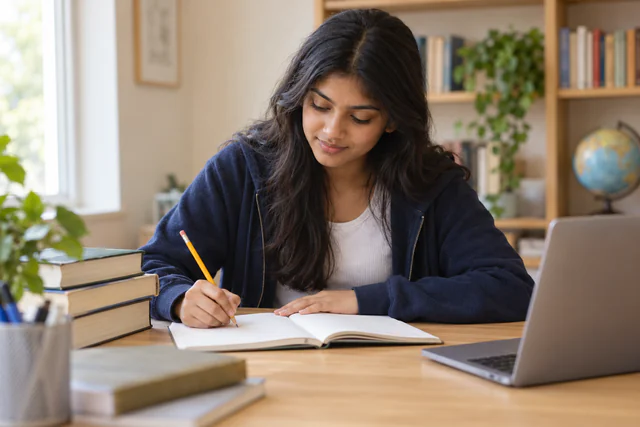 A senior-school learner studying independently