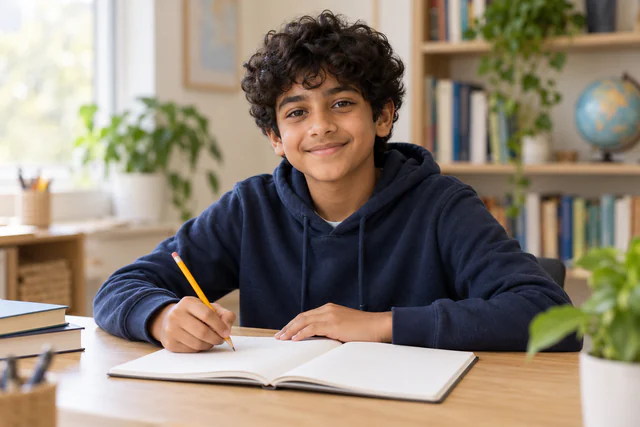 A lower-secondary learner building understanding through study