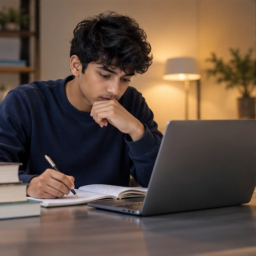 An older student concentrating on independent study