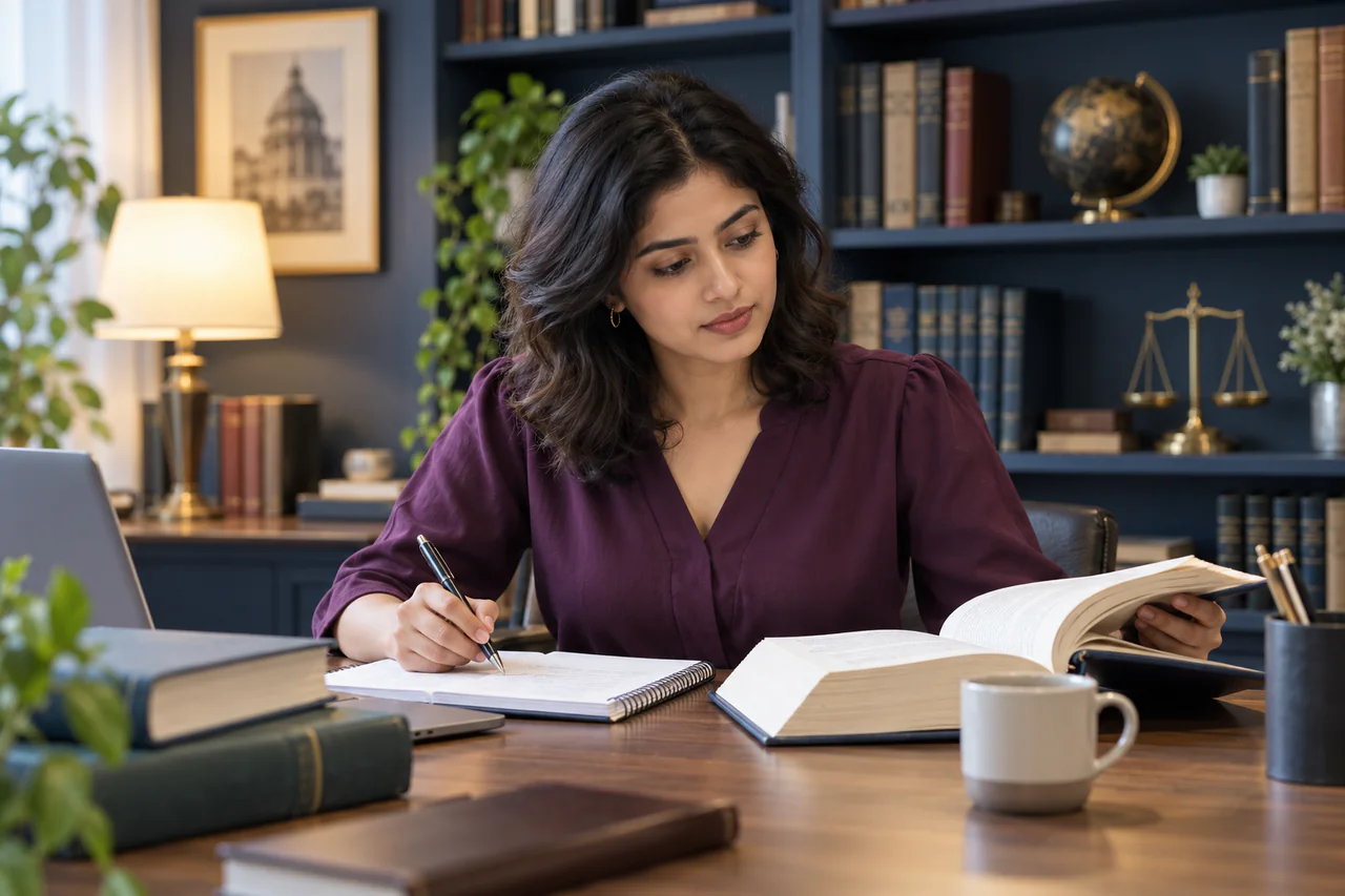 A fictional learner studying for CS Professional in a calm, well-lit study space