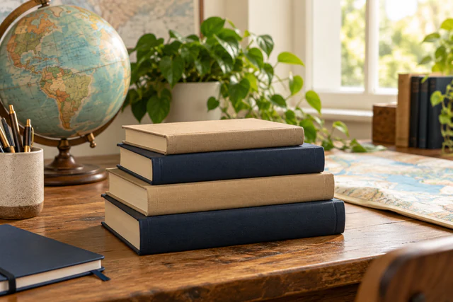 Books and a globe representing people, places and different perspectives